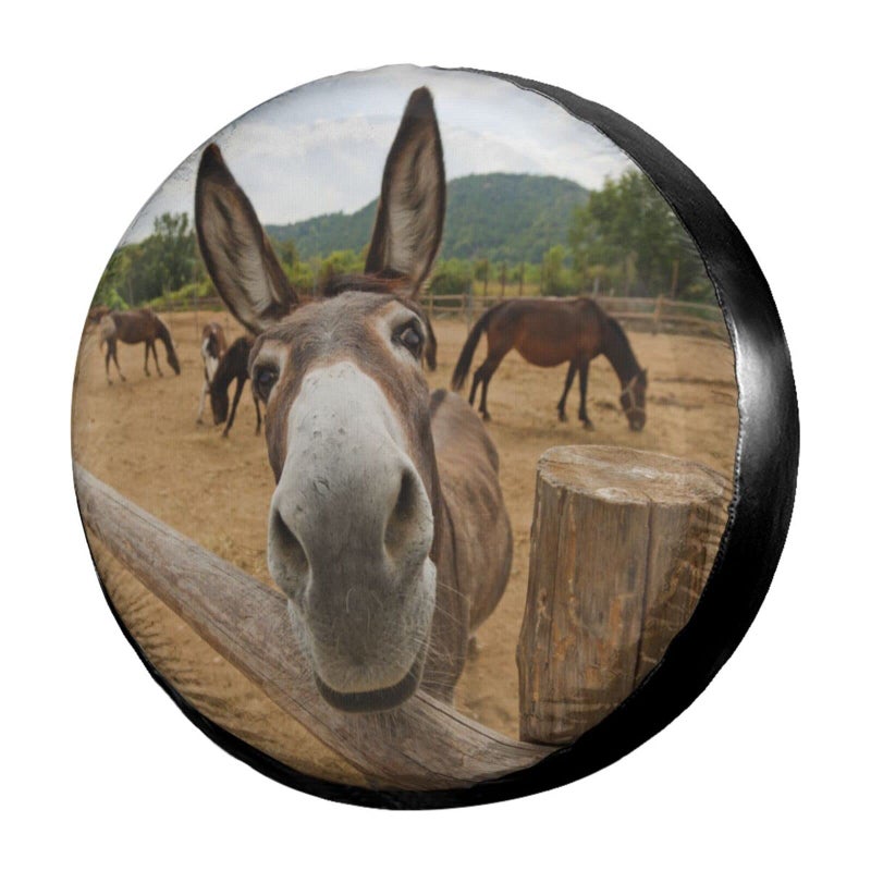 Foruidea Funny Donkey Spare Tire Cover Dust-Proof Wheel Tire Cover Fit Trailer, RV, SUV and Many Vehicle (14, 15, 16, 17 Inch) - Image 1